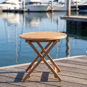 Alnö – Runt sidobord i teak A-grade, hopfällbart för uteplats Stockamöllan